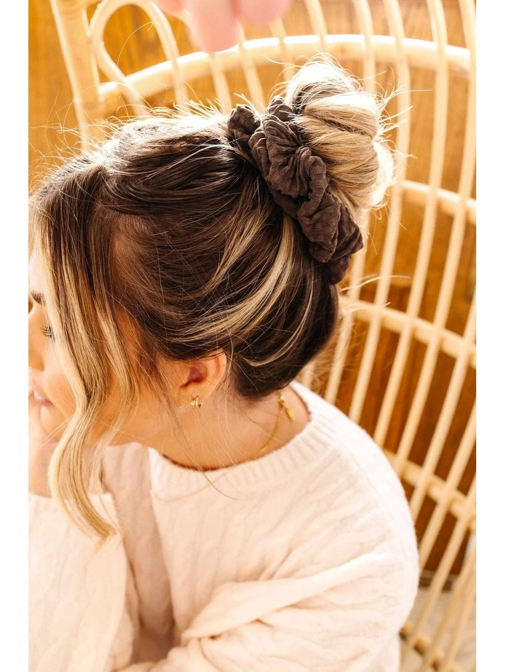 Andi Espresso Brown Textured Jumbo Hair Scrunchie